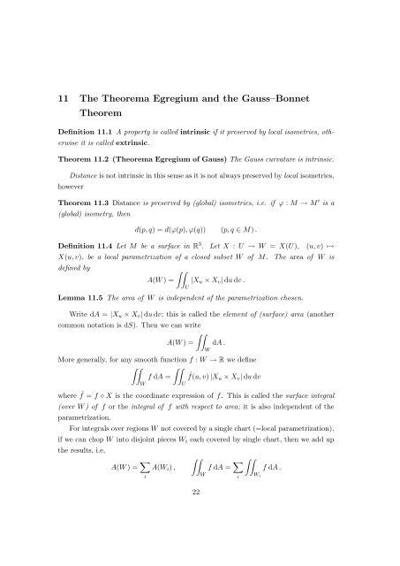 11 The Theorema Egregium and the GaussÃ¢Â€Â“Bonnet Theorem