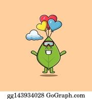 5 Cute Cartoon Green Leaf Is Skydiving With Balloon Clip Art | Royalty Free - GoGraph