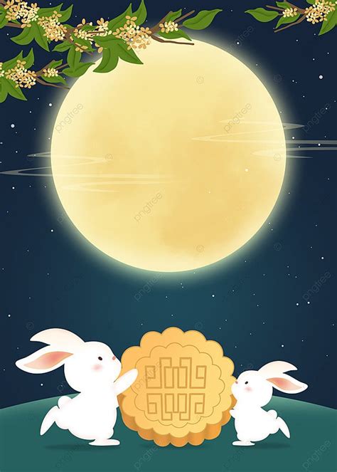 Mid Autumn Festival Cute Style Rabbit Play Admiring The Moon Background Wallpaper Image For Free ...