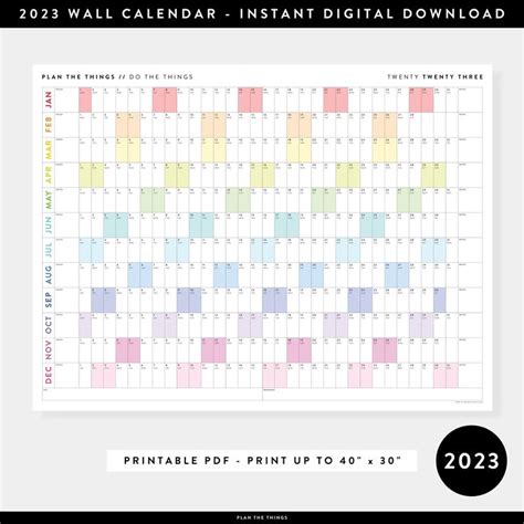 PRINTABLE 2023 Wall Calendar Digital PDF Instant Download - Etsy | Wall ...