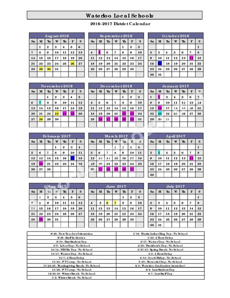 2016 - 2017 District Calendar | Waterloo Local School District – Atwater, OH