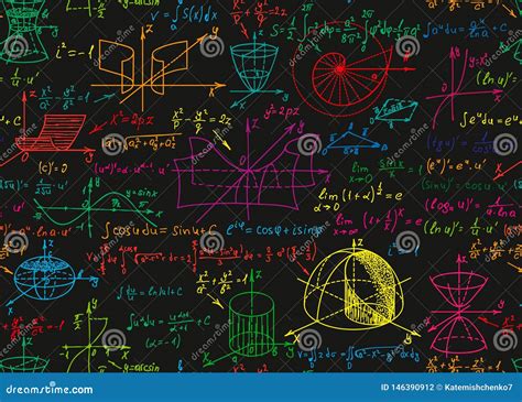 Math Science Vector Seamless Pattern with Handwritten Formulas on the Black Chalkboard for the ...