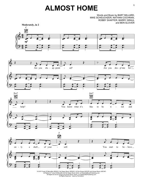 MercyMe 'Almost Home' Sheet Music, Chords & Lyrics | Download Printable ...