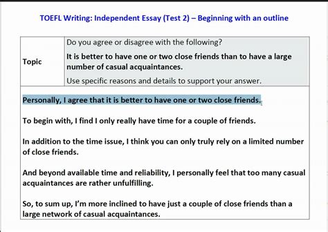 TOEFL iBT Independent essay sample topic + how to outline your response ...