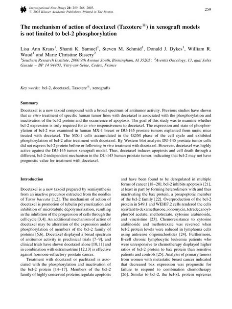 (PDF) The mechanism of action of docetaxel (Taxotere®) in xenograft ...