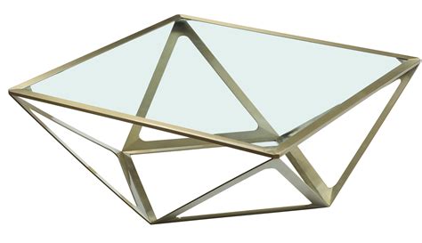 Prizmaas Square Cocktail Table in Brushed Champagne on Stainless Steel base and Clear Glass top ...