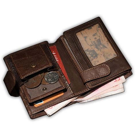 Genuine leather wallet with coin pocket trifold wallet men real leather ...