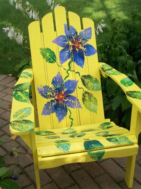 Garden And Lawn , Outdoor Adirondack Chairs : Yellow Flower Painted Adirondack Chairs Adirondack ...