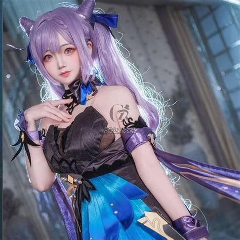 Genshin Impact Opulent Splendor Keqing Cosplay Costume