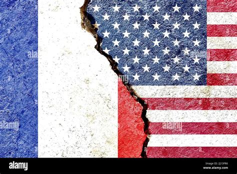France vs USA national flags isolated on cracked dirty wall background Stock Photo - Alamy