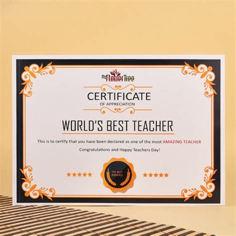 Worlds Best Teacher Certificate- MyFlowerTree