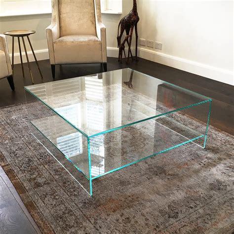 Judd - Square Glass Coffee Table with Shelf - Klarity - Glass Furniture