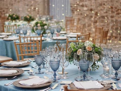 Dusty Blue Table Setting | Blue wedding centerpieces, Grey wedding decor, Blue wedding decorations