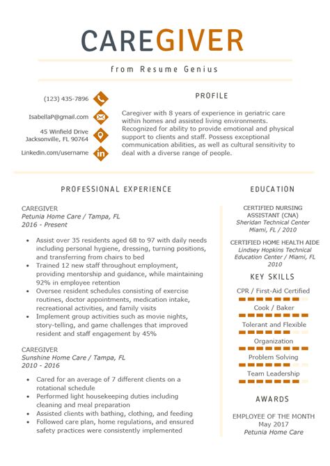 Caregiver Resume Example Template | RG