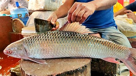 Big Mrigal Fish Cutting Skills Like A Boss In Bangladesh Fish Market - YouTube