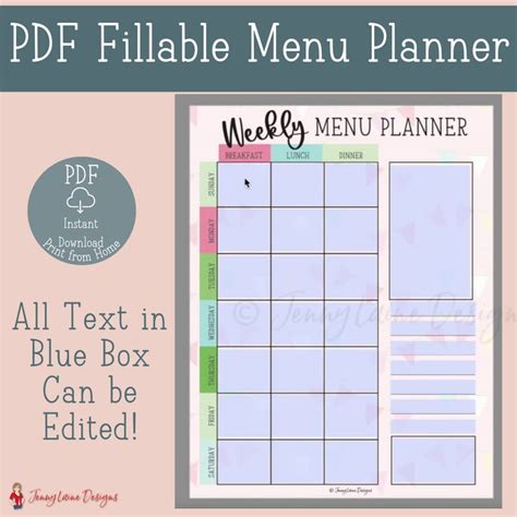 Editable Menu Planner Printable Menu Planner PDF Vintage - Etsy