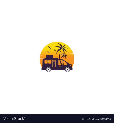 Camper van palm trees and sun logo design Vector Image