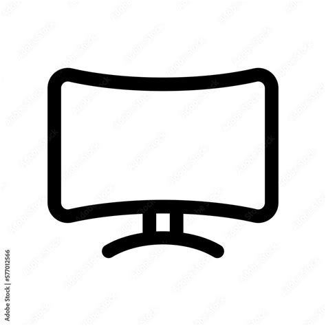 editable vector blank curved monitor screen icon. black, line style, transparent white ...