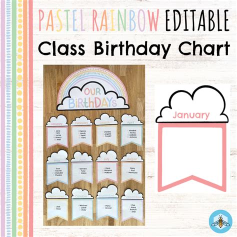 Pastel Rainbow Class Birthday Chart (EDITABLE) - Classful