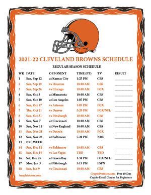 Printable 2021-2022 Cleveland Browns Schedule