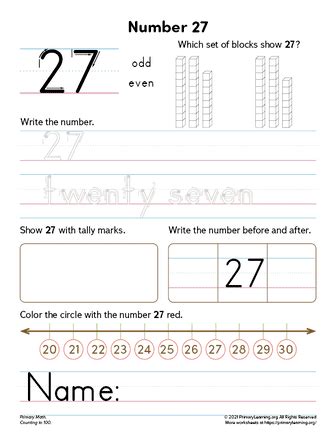 Number 27 Worksheet | PrimaryLearning.Org