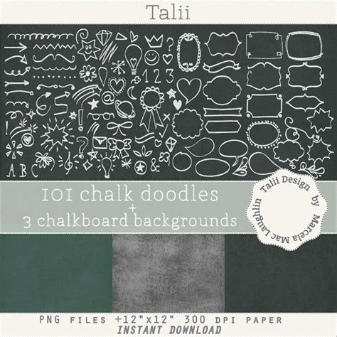 Chalkboard Doodles Clip Art 101 WHITE CHALK DOODLES 3 Chalkboard Digital Paper Back to School ...