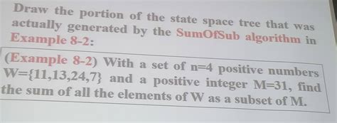 Solved Draw the portion of the state space tree that | Chegg.com