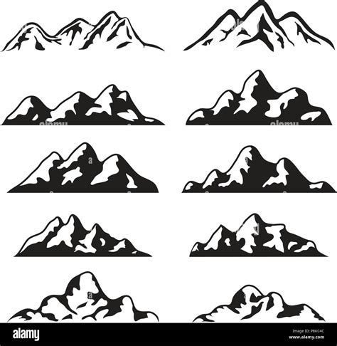 vector set of black and white mountain silhouette icons. logo ...