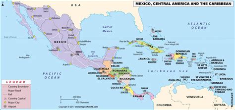 Map of Mexico Central America and the Caribbean