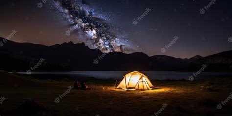 Premium Photo | Camping at night starry night sky mountain view ...