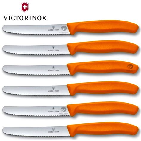 VICTORINOX STEAK KNIVES SET OF 6 ERGONOMIC SERRATED ROUND TIP ORANGE ...