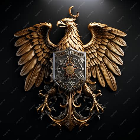 Premium AI Image | Heraldic Golden Eagle head on black background coat ...