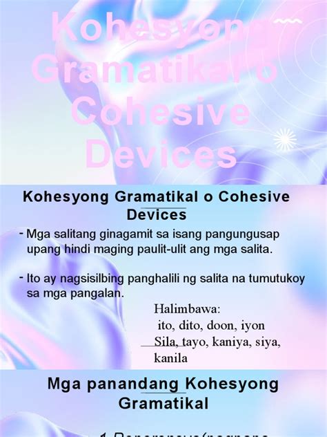 Kohesyong Gramatikal o Cohesive Devices | PDF