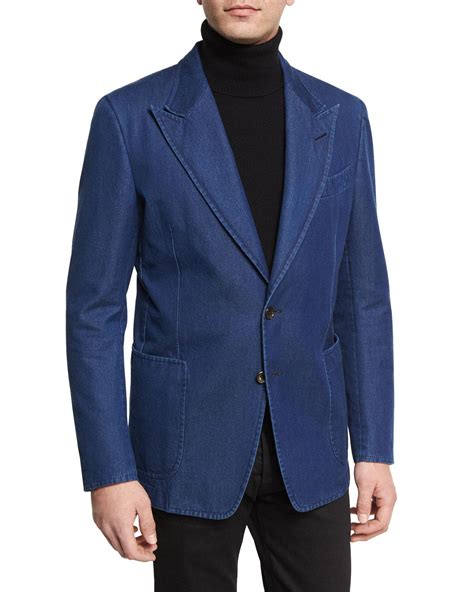 Lyst - Tom Ford Washed Denim Peak-lapel Sport Jacket in Blue for Men