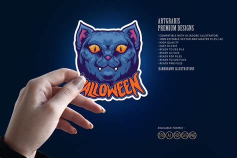 Halloween Black Cat Head Character Logo By artgrarisstudio | TheHungryJPEG