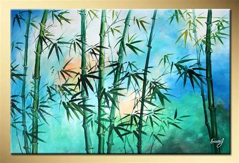 Art works hand painted Green bamboo decorative landscape oil painting ...