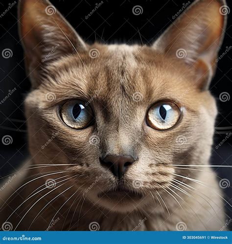 A Gray Cat with Blue Eyes on a Black Background Stock Illustration ...