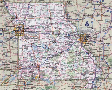 Buy Laminated 29x24 High Quality : Road - Large detailed roads and highways of Missouri state ...