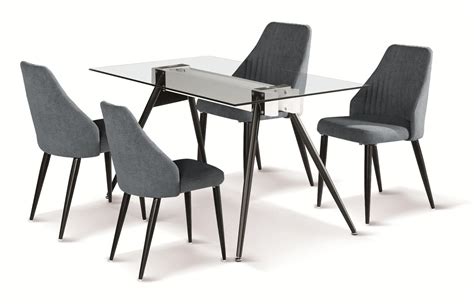 140cm Glass dining table and 4 grey fabric chairs - Homegenies
