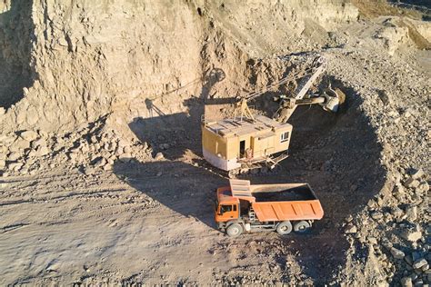 Aerial view of open pit mine of sandstone materials for construction ...