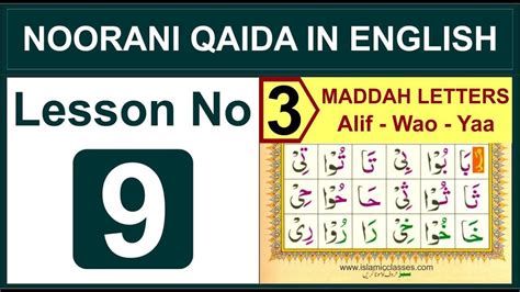 3 Maddah Letters - Lesson No 9 - Noorani Qaida in English | English lessons, Lesson, Letters