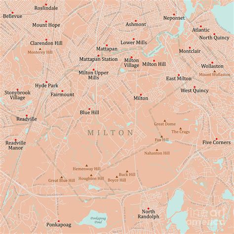 MA Norfolk Milton Vector Road Map Digital Art by Frank Ramspott | Pixels