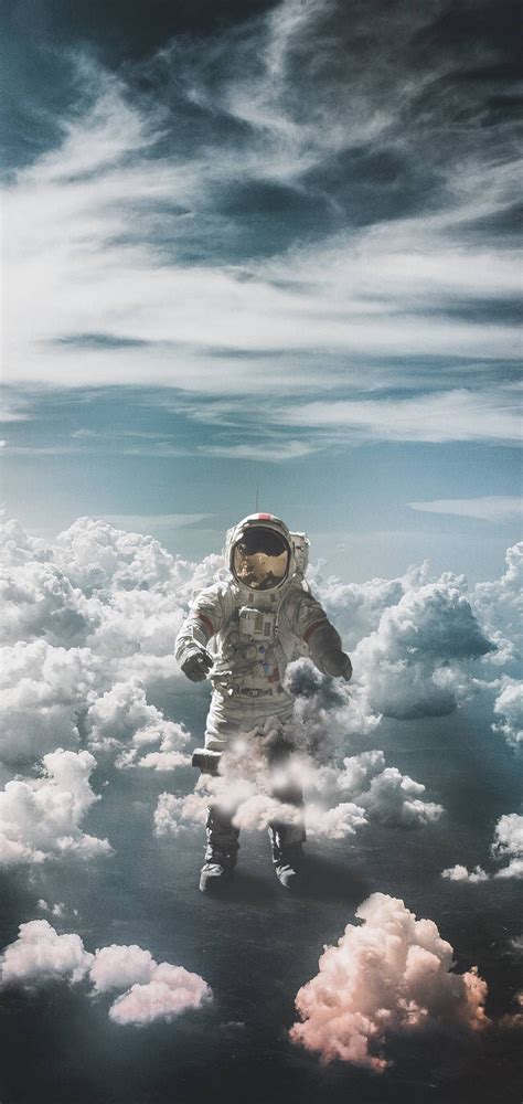 Astronaut Suit Space Clouds Wallpaper - [1440x3040]