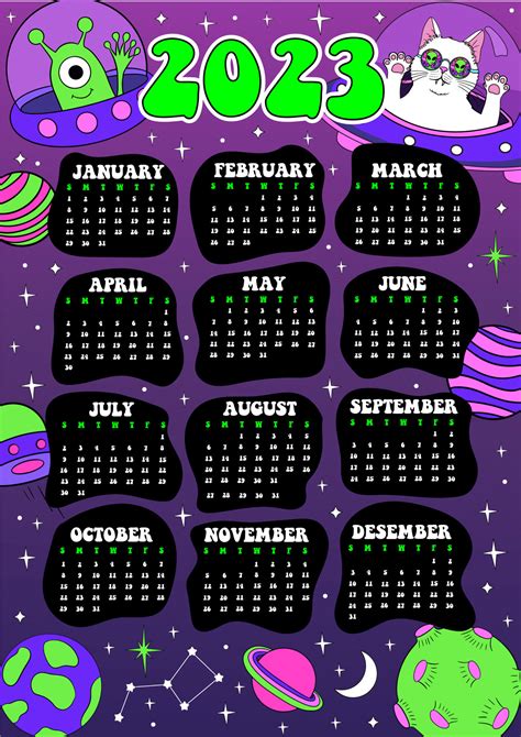 Space cartoon 2023 Calendar year Creative psychedelic vector poster 20929201 Vector Art at Vecteezy