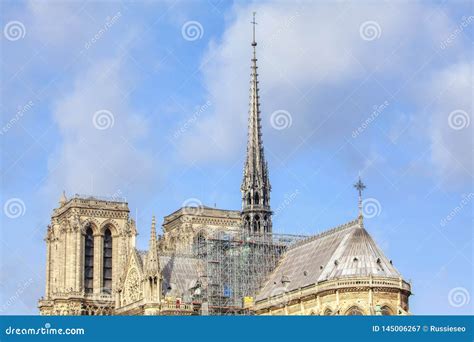 Spire Reconstruction of Notre Dame Stock Image - Image of famous, blue ...