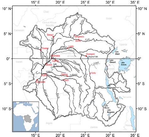 The principal tributaries and lakes in the Congo Basin. | Download ...