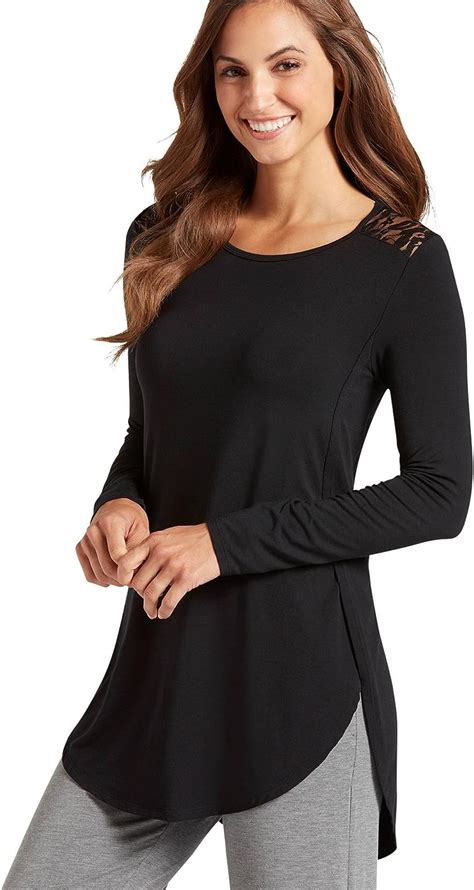 Jockey Women's Tops Modal Long Sleeve Lace Tunic, Black, M at Amazon Women’s Clothing store