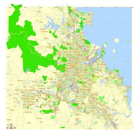 Brisbane: Free Printable Map Brisbane, Australia, exact vector street map, fully editable Adobe ...