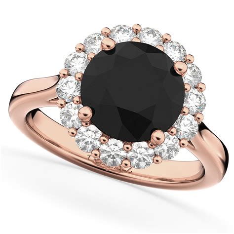 Round Black Diamond & Diamond Engagement Ring 14K Rose Gold 3.20ct - AD4496