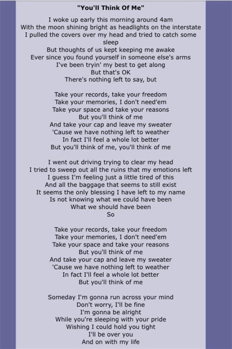 Keith Urban "You'll Think of Me" | Keith urban lyrics, Lyrics, Great song lyrics